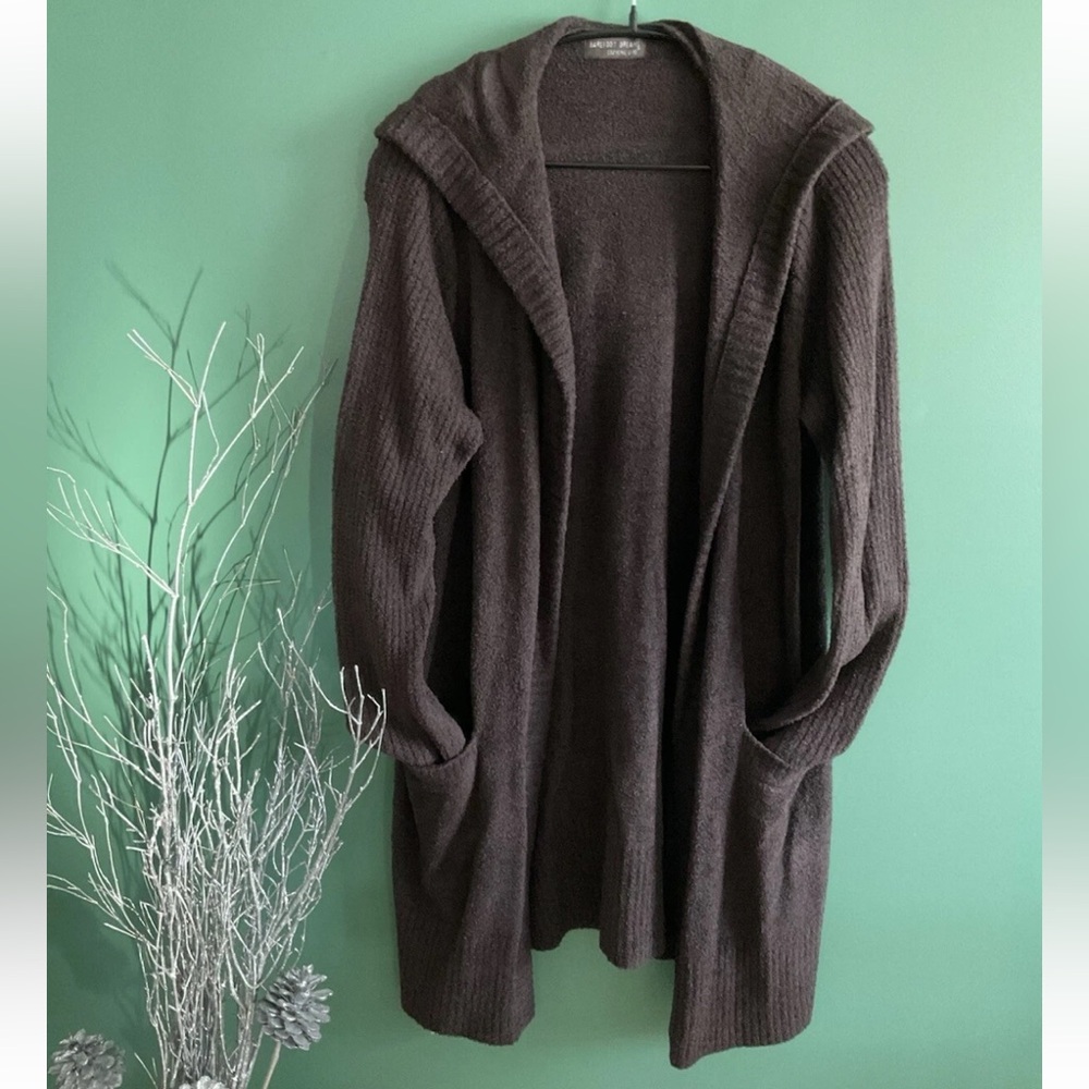 Barefoot Dreams CozyChic Lite Relaxed Hoodie Cardigan with Pocket - Espresso